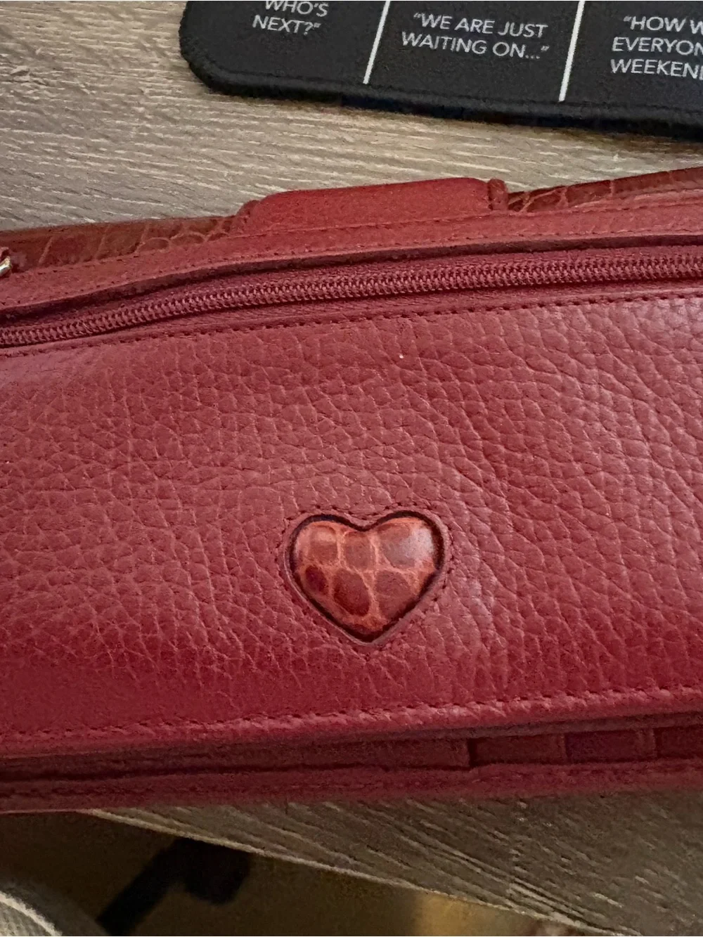 Brighton Red Croc-Texture Wallet with Heart Accent